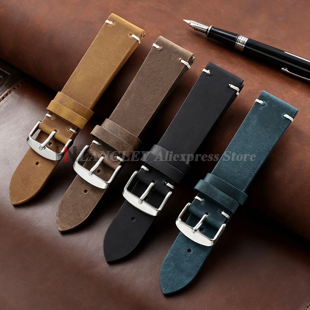 Omega Watches Smartwatch - Vintage Oil Wax Cowhide Watch Band