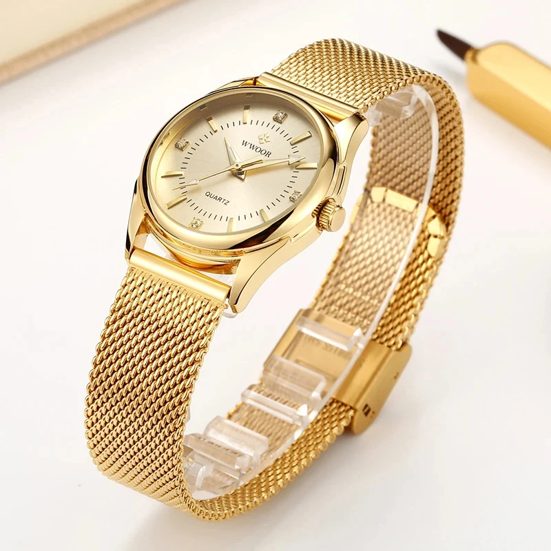 WWOOR Luxury Brand Dress Gold  – Mesh Stainless Strap recenzja i cena
